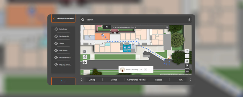 Indoor routing and content display for entertainment complexes, universities and administrative centres